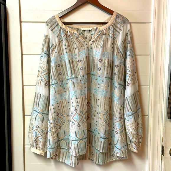Soft Surroundings Tops - Soft Surroundings Boho Embroidered Long Sleeve Blouse Sheer Size 3X.